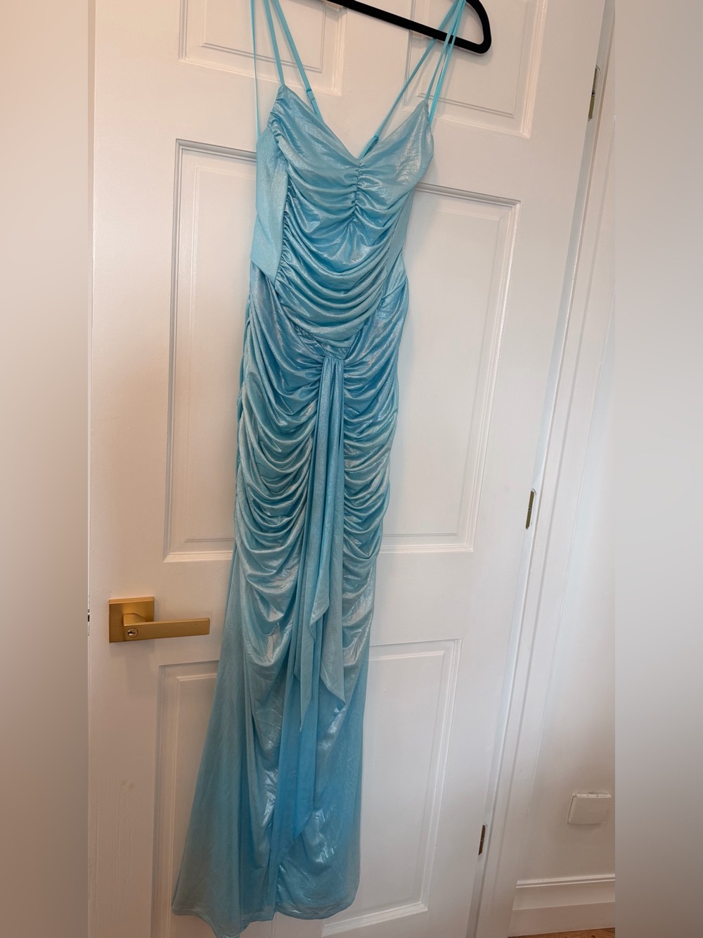 AFRM Light Blue Satin Ruched Maxi Dress